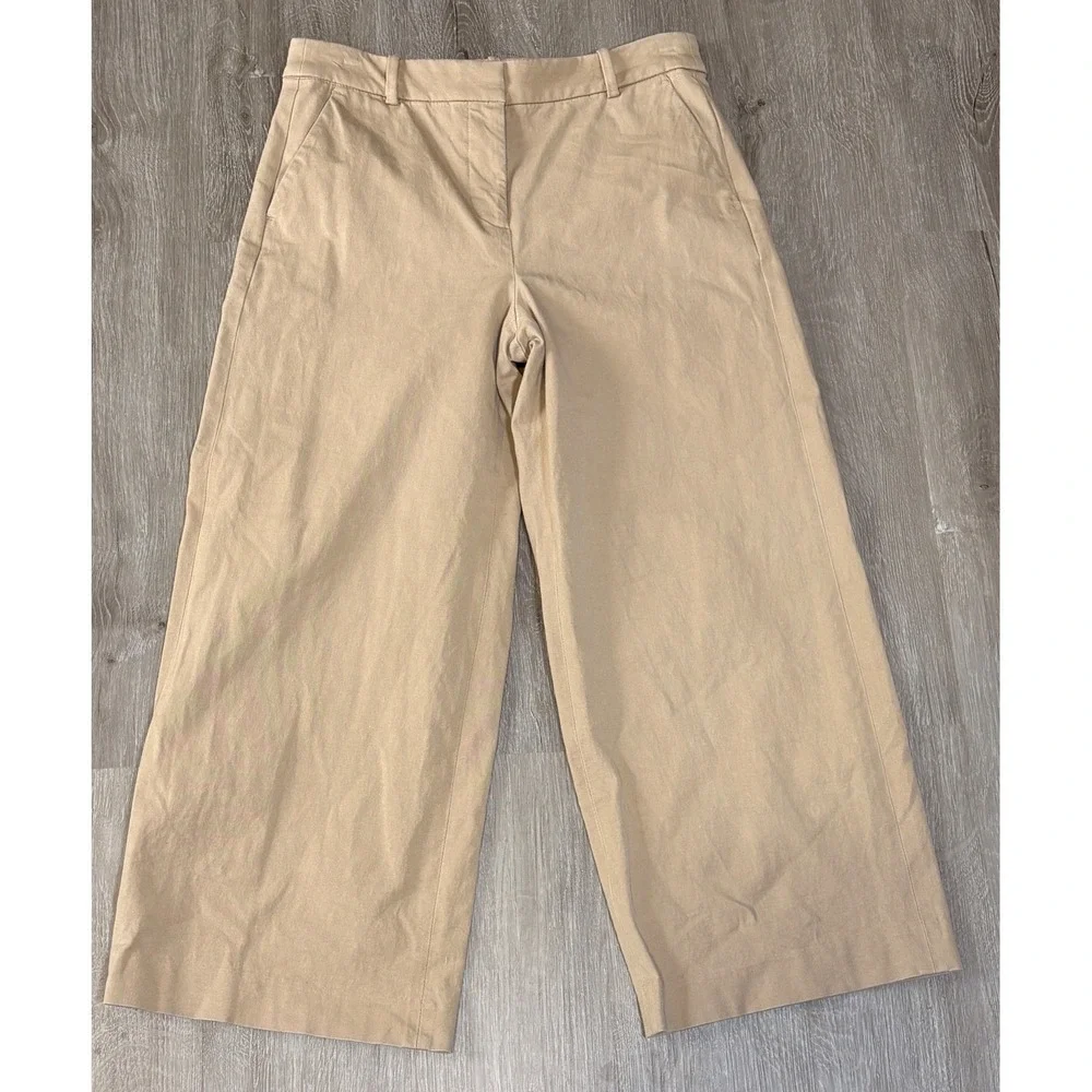 J.Crew Womens Khaki Tan Wide Leg Crop Pants Stretch Cotton CG388‎ Size 4